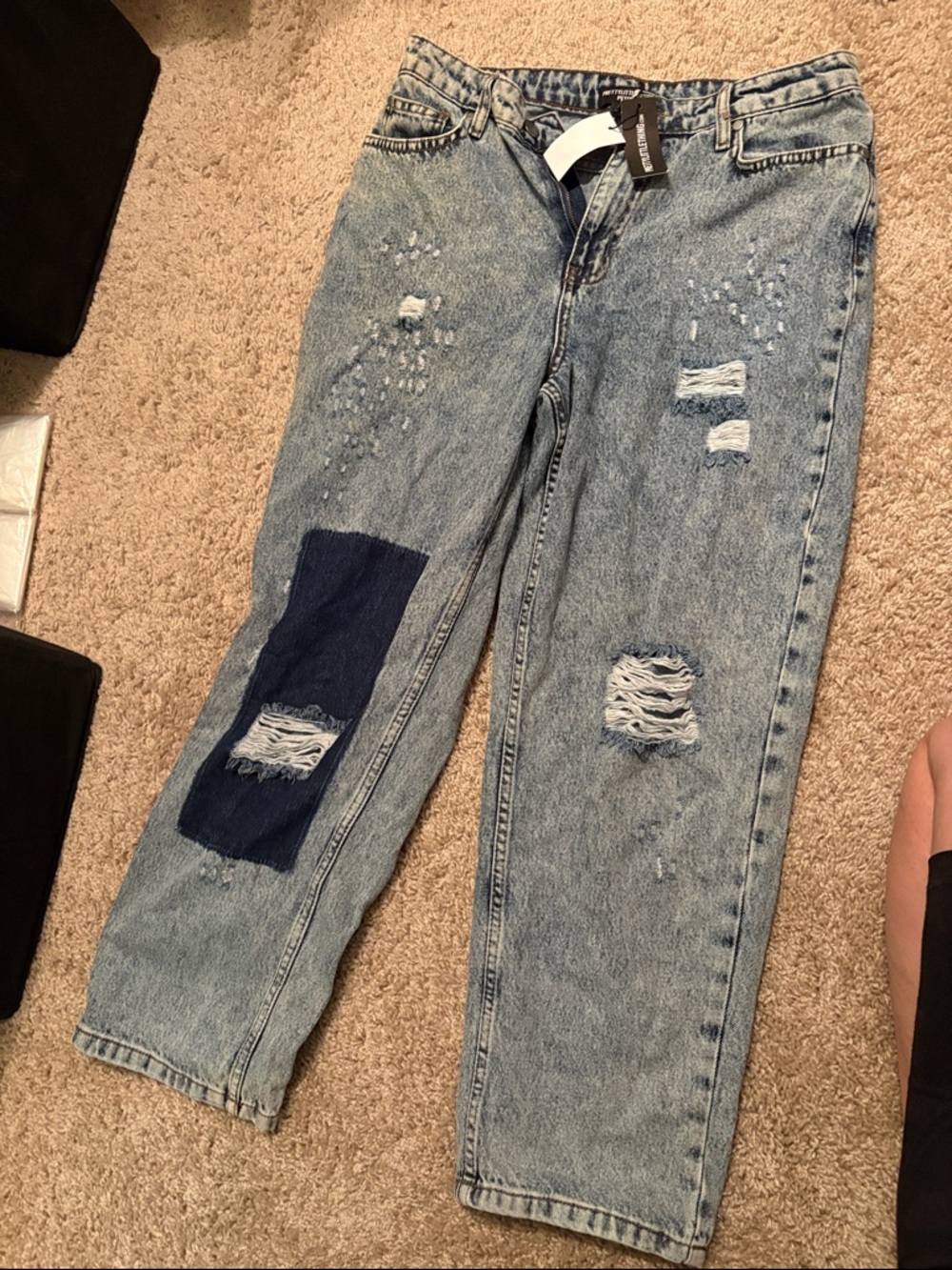 NWT Pretty Little Things Petite Wide Leg Distressed Boyfriend Jeans